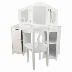 Белый деревянный туалетный столик-трельяж для девочек Deluxe Vanity & Chair (KidKraft, 13018_KE) - миниатюра